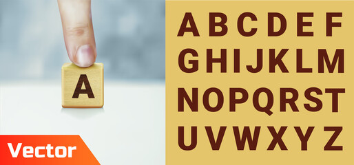 One wooden cubes in row. Wooden cube blocks with letter.