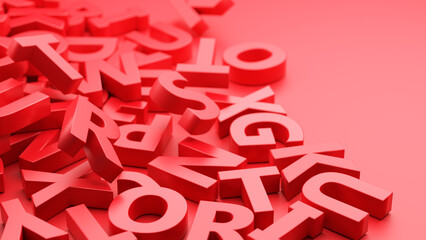 Pile of red 3d alphabet letters on a red background. - 513756715