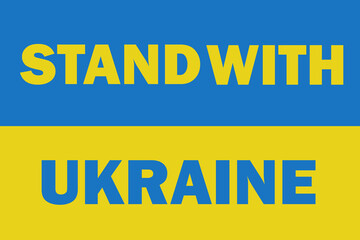 Fototapeta premium blue and yellow flag of Ukraine with stand with Ukraine text