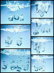 Collection of ice cubes dropped into drinking water, refreshing.