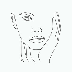 Abstract face with flowers one line vector drawing. Woman with bird. Minimal style portrait. Botanical print. Cosmetics nature symbol. Modern continuous line art. Fashionable print. Beaty salon logo.