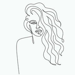 Abstract face with flowers one line vector drawing. Woman with bird. Minimal style portrait. Botanical print. Cosmetics nature symbol. Modern continuous line art. Fashionable print. Beaty salon logo.