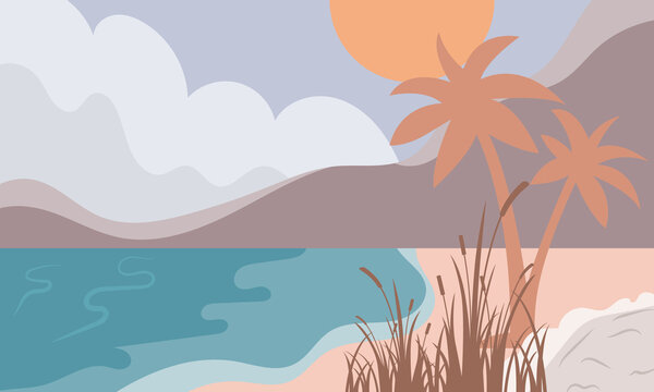 Natural scenery Beach flat pastel colors. Vector illustration