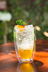 Italian soda glass of water with lime. summer time