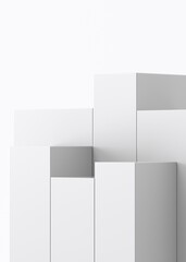 3d rectangle stage podium scene minimal studio background. Display for cosmetic product. Natural monochrome color tones. A white cube box with a empty wall background.3D rendering
