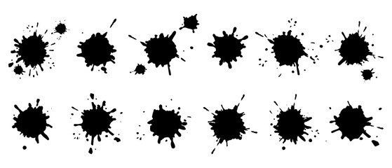 Splashes of ink paint, set of blots.  Vector illustration