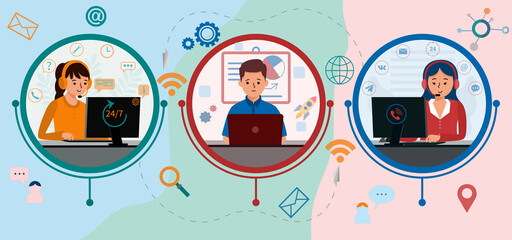 Hotline operators working in a call center