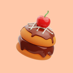 3d rendering of melted chocolate burger icon illustration in the center with cherry on top