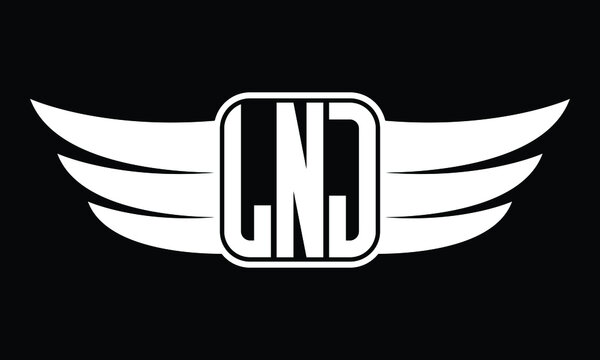 LNJ three Letter Wings Flying Initial wing symbol minimalist creative concept flag icon professional logo design Vector template with abstract black and white tattoo