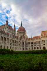 The building of the Hungarian Parliament in Budapest on the banks of the Danube
