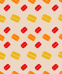 Concept of pattern of multicolored macaroons on colored background. Vector illustration. Design element for site backgrounds of stationery packaging