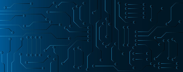 Blue circuit electronic or electrical line with circle engineering technology concept vector background