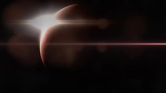Big red planet with light effect in galaxy, motion abstract futuristic, cosmos and sci-fi style background
