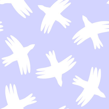 White dove on a blue background. Seamless vector pattern.