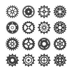 Set of different gear wheel. Isolated on white background. Black and white. Vector illustration.