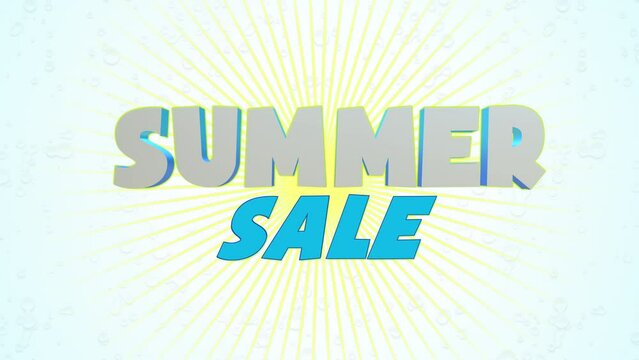 Summer Sale with sun rays on white gradient, motion promotion, summer and retro style background