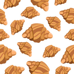 Seamless chocolate croissant pattern on a white background.Vector confectionery pattern can be used in the menu of bakeries, cafes,textiles.