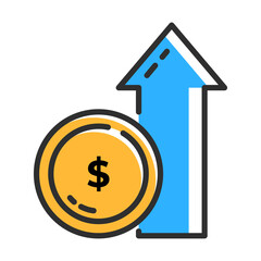 Money statistic icon. Money earning outline icon. Vector illustration concept.