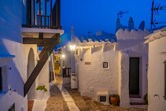 View of Binibeca Vell at dusk, Binibeca Vell, Menorca, Balearic Islands