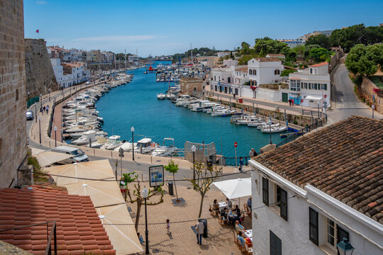 View of marina from an elevated position, Ciutadella, Menorca, Balearic Islands