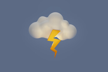 A Cloud and thunderbolt with lightning. Thunder cloud weather icon. 3d render illustration