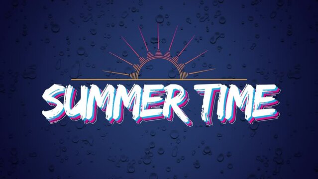 Summer Time with sun rays and drops of water, motion promotion, summer and retro style background