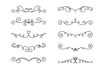 Vector Decorative Linear Borders Set. Vintage Frame Design Elements, Filigree, Decorative Borders, Page Decorations, Dividers