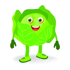 cabbage character with funny cartoon smiling. Semi-realistic cabbage character. Happy vegetable vector illustration. vector Cartoon cabbage vector for children's books.