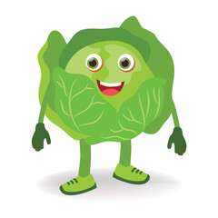 cabbage character with funny cartoon smiling. Semi-realistic cabbage character. Happy vegetable vector illustration. vector Cartoon cabbage vector for children's books.