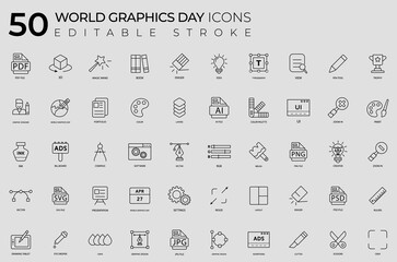 Plakat Lineal editable stroke world graphics day icon pack.