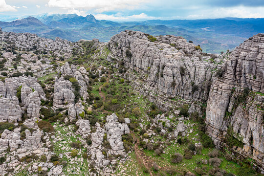 Aerial of El Torcal de Antequera nature reserve, Antequera, Andalucia