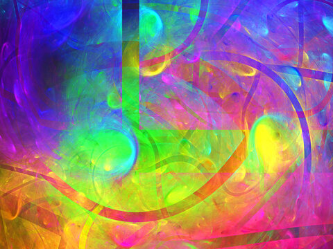 Creaci&oacute;n de arte abstracto digital compuesto de franjas oscuras aleatorias atravesando manchas de tonos pastel borrosas en un conjunto de trayectorias solapadas de proyectiles desconocidos.