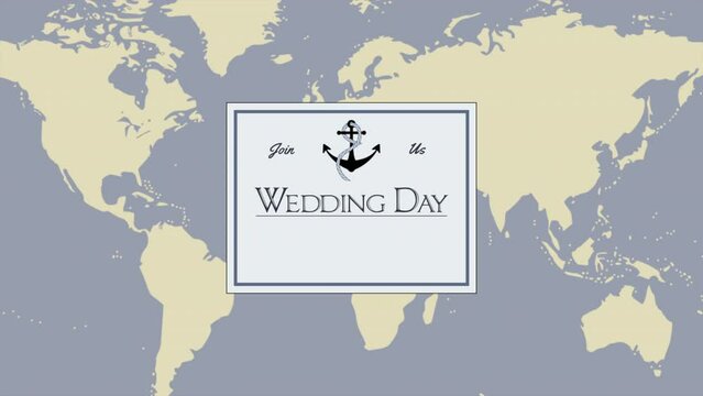 Wedding Day with sea anchor and world map, motion holidays, romantic and wedding style background