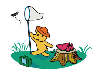 虫を捕まえようと追いかけるくま