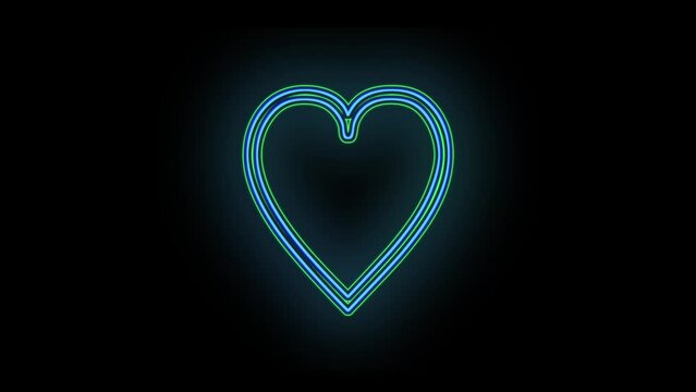 Neon blue heart shape, motion abstract disco, club and party style background