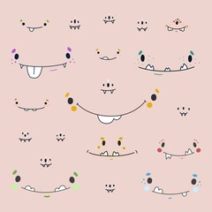 set of cute and funny cartoon faces and eyes vector illustration