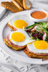 Scrambled eggs from three eggs with potato pancakes
