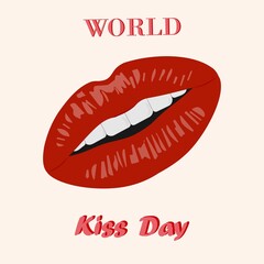 Obraz premium World kiss day. International kissing day. Red lips. vector illustration in flat style 