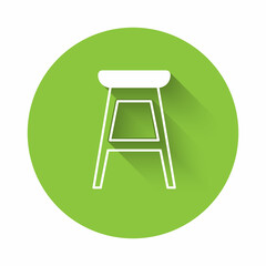 White Chair icon isolated with long shadow background. Green circle button. Vector