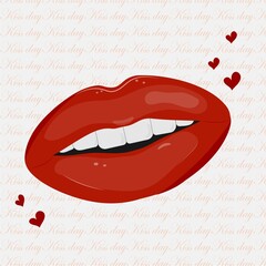World kiss day. International kissing day. Red lips. Kiss, heart. 