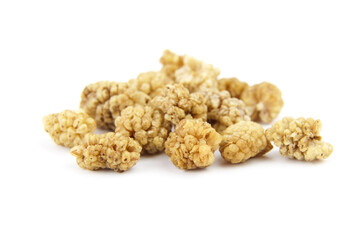 Mulberry dry berries morus alba isolated on white