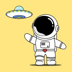 Astronaut Catching The UFO Cartoon Illustration