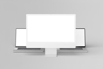 monitor and laptop blank mockup grey background