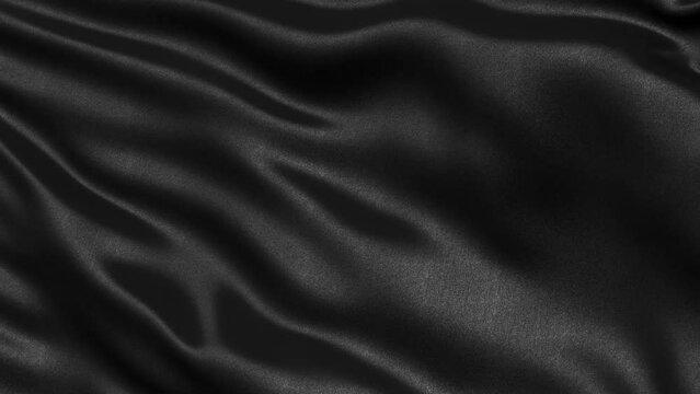 Seamless loop of black fabric waving in the wind. 3D animation of loopable dark motion background.