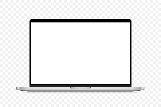 Laptop mockup isolated on transparent background with white screen. Stock royalty free vector illustration