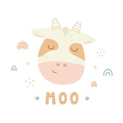 greeting card print cute baby poster cow talking moo vector illustration