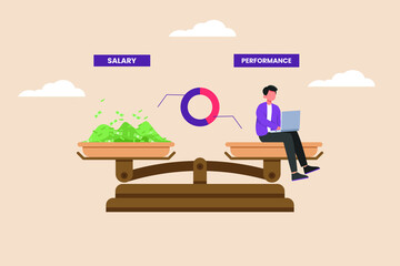 Employee performance must be balanced with the salary his receive. Human resources concept. Colored flat graphic vector illustration isolated.