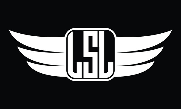 LSL three Letter Wings Flying Initial wing symbol minimalist creative concept flag icon professional logo design Vector template with abstract black and white tattoo