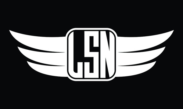 LSN three Letter Wings Flying Initial wing symbol minimalist creative concept flag icon professional logo design Vector template with abstract black and white tattoo