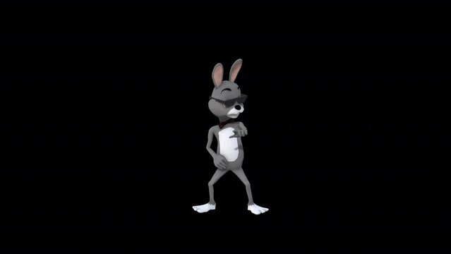 Cartoon Gray Rabbitt Dance 10, Animation.1920X1080.17 Second Long.Transparent Alpha video.